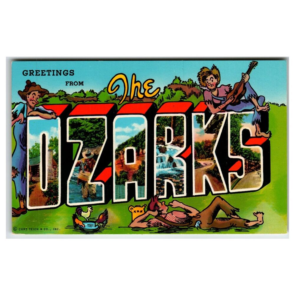 Vintage Greetings from The Ozarks Large Letter Postcard Curt Teich Chrome